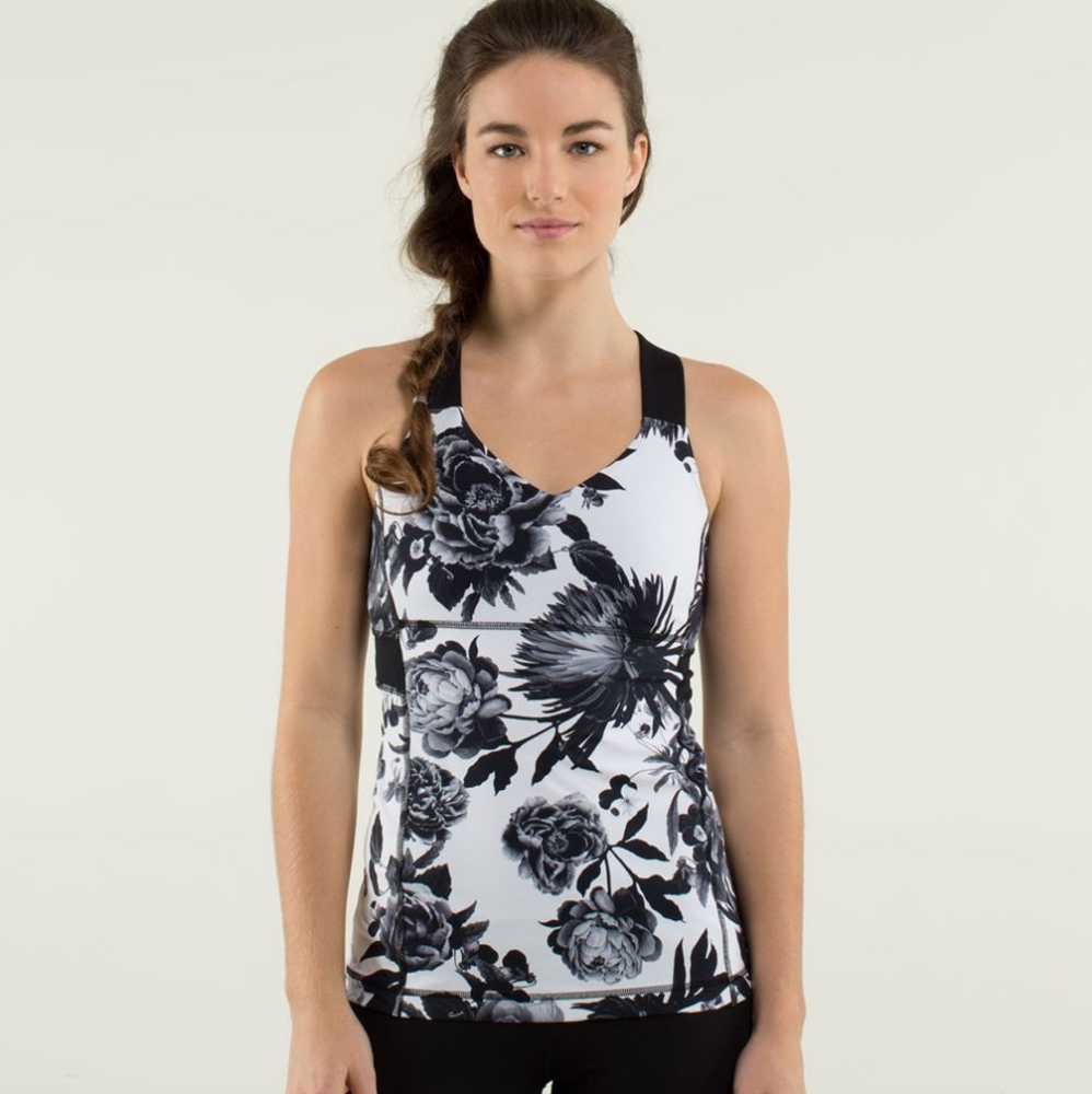 EUC Lululemon Push Ur Limits TankBrisk Bloom Black White / Black Size 2